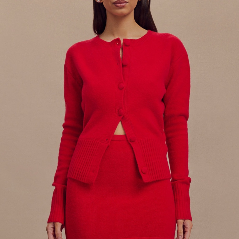 Meshki Red Knit Button-Up Cardigan